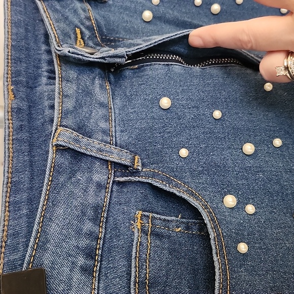 Pearl-Embellished Jeans, Large - Picture 2 of 6